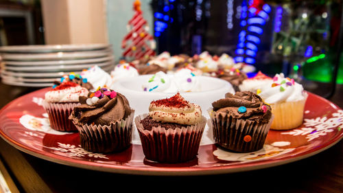 Close-up of cupcakes on table