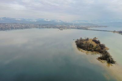 High angle view of lake against sky