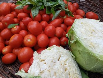 High angle view of tomatoes for sale in market