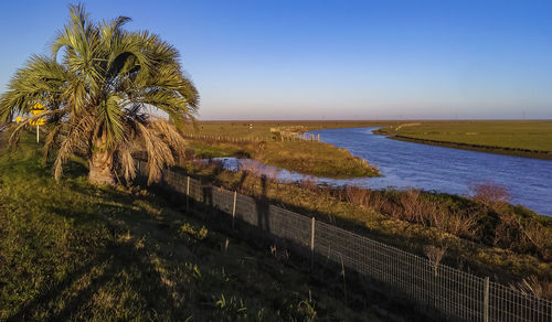 Scenic view of sea against clear sky