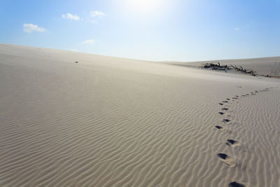 Sand dunes in desert against sky