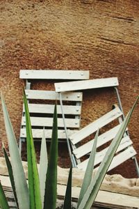 Deck chairs on sand at beach