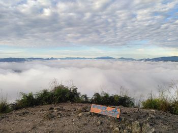 High angle view of land against sky