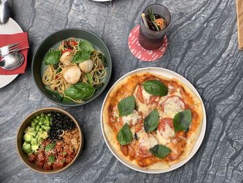 High angle view of food on table