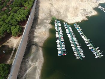 High angle view of road by river in city