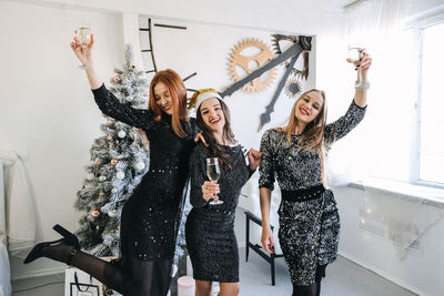 Christmas celebration, new year eve party, festive friends get-togethers and parties. three