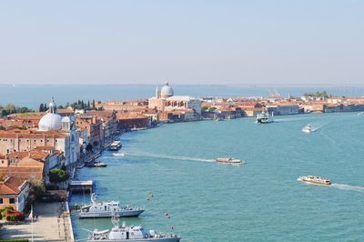 High angle view of city at waterfront