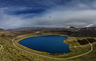 Scenic view of landscape against cloudy sky