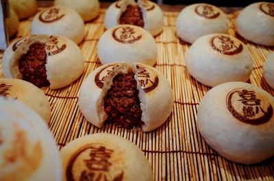 Food arranged on bamboo mat