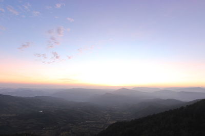 Scenic view of mountains against sky during sunset