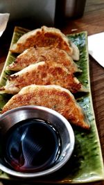 High angle view of meal served on table