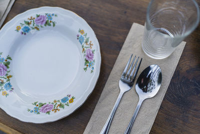 High angle view of breakfast on table