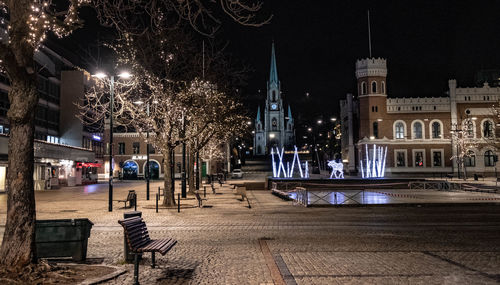 Illuminated buildings at night