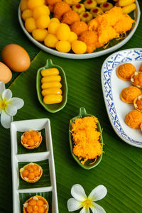 High angle view of food on table