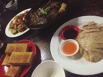 High angle view of food on table