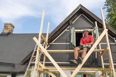 Man renovating house