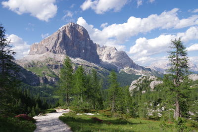 Scenic view of mountains against cloudy sky