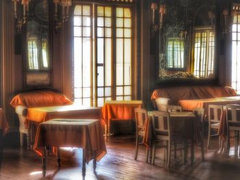 High angle view of empty chairs