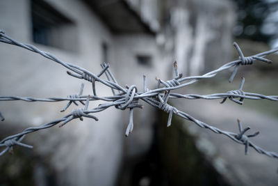 Close-up of barbed wire fence