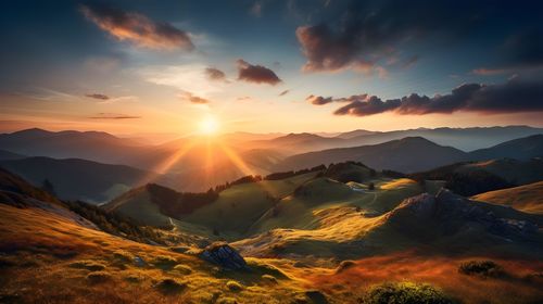 Scenic view of mountains against sky during sunset