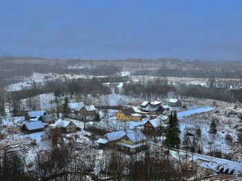 High angle view of buildings during winter