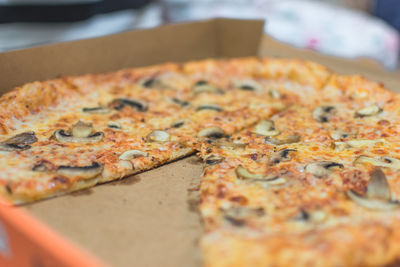 Close-up of pizza on table