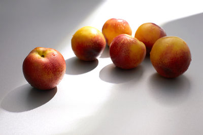 High angle view of apples on table