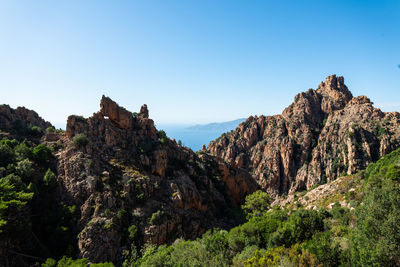 Scenic view of rocky mountains against clear sky