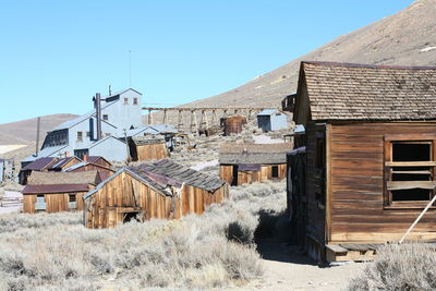 Abandoned barn against clear sky