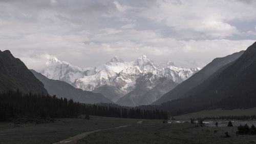 Scenic view of snowcapped mountains against sky