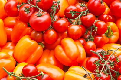 Full frame shot of bell peppers for sale at market stall