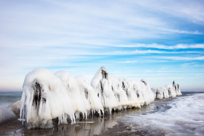 Panoramic shot of frozen sea against sky