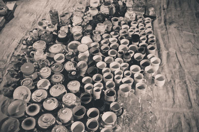 High angle view of coins