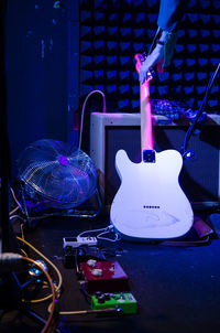 Illuminated lighting equipment on table at night