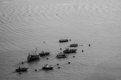 High angle view of boats in sea