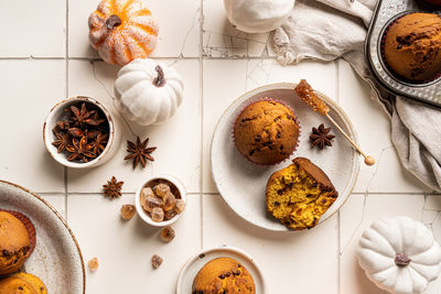 High angle view of food on table