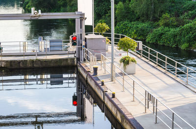 High angle view of signal at harbor