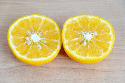 Close-up of lemon on table