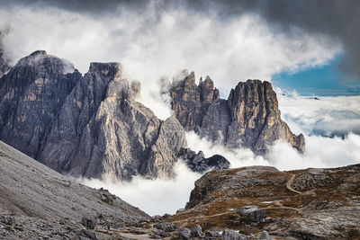 Panoramic view of rocks and mountains against sky