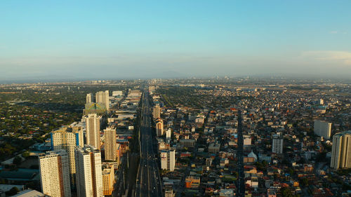 Skyscrapers and business centers in a big city manila. modern metropolis in asia, top view.