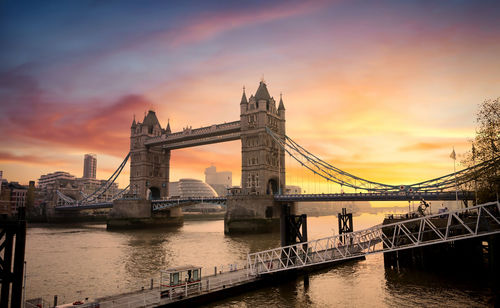 View of bridge over river during sunset