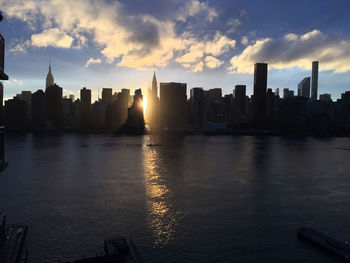 City skyline at sunset