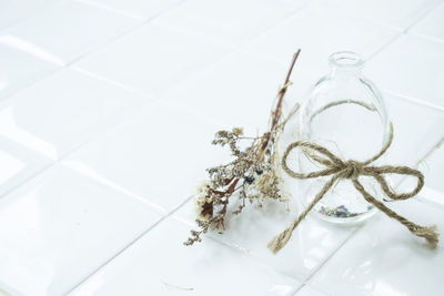 High angle view of christmas decoration on table