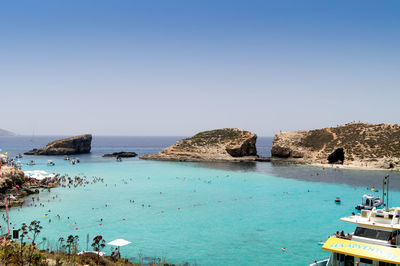 Blue lagoon malta comino scenic view of sea against clear sky