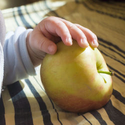 Close-up of hand holding apple