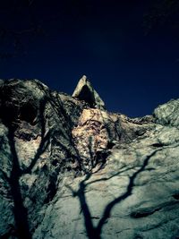 Low angle view of snow mountain against clear sky