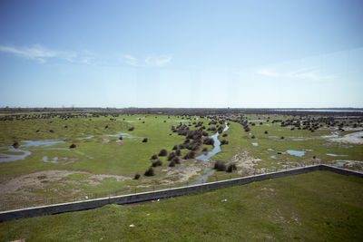 Scenic view of landscape against blue sky