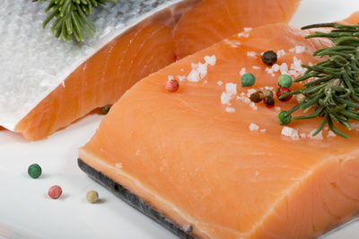 Close-up of fish in plate on table