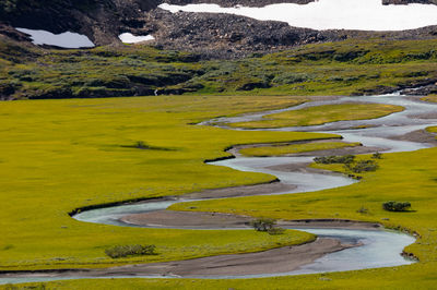 A beautiful summer landscape with rapa river rapadalen in sarek national park in sweden.