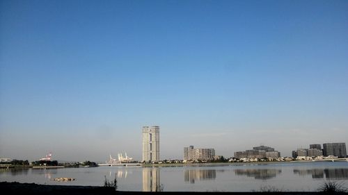 View of harbor against clear sky